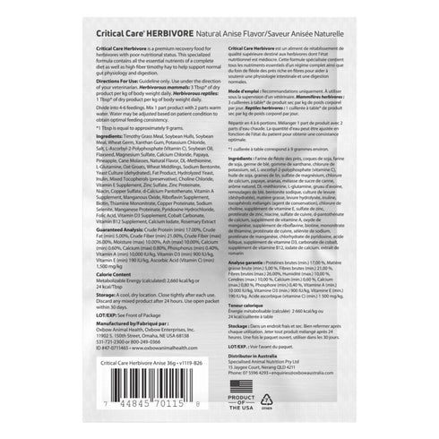 Oxbow Herbivore Critical Care Feed 36g - Poudre Pet & Feed Supply 2